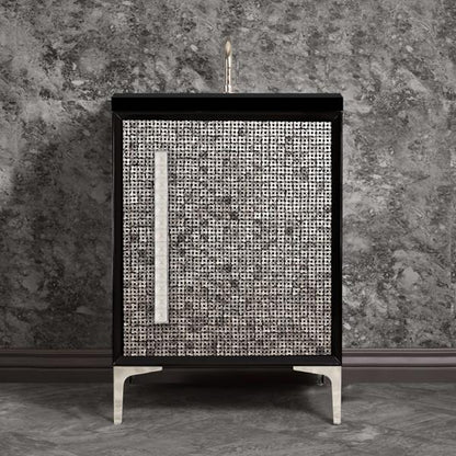 Linkasink - Mother Of Pearl With 18 Inch Eglomise Pyramid Artisan Glass Hardware 24 Inch Wide Black Vanity