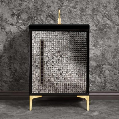 Linkasink - Mother Of Pearl With 18 Inch Black Pyramid Artisan Glass Hardware 24 Inch Wide Black Vanity