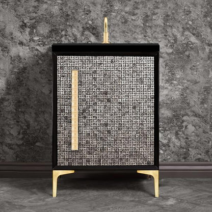 Linkasink - Mother Of Pearl With 18 Inch Eglomise Pyramid Artisan Glass Hardware 24 Inch Wide Black Vanity