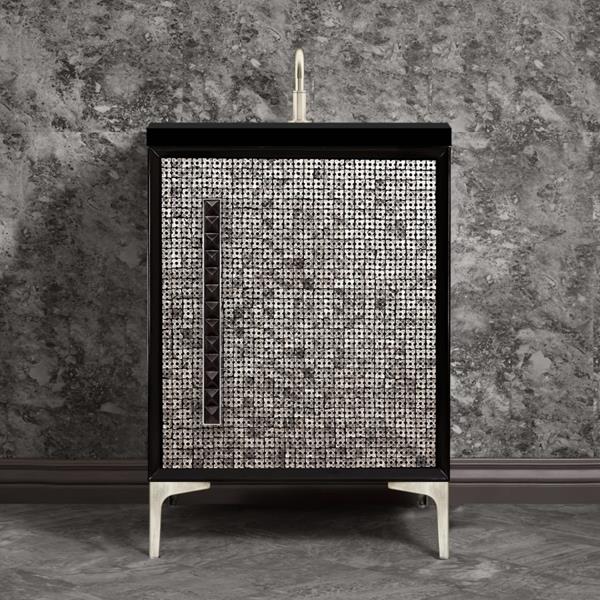 Linkasink - Mother Of Pearl With 18 Inch Black Pyramid Artisan Glass Hardware 24 Inch Wide Black Vanity