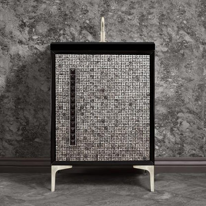 Linkasink - Mother Of Pearl With 18 Inch Black Pyramid Artisan Glass Hardware 24 Inch Wide Black Vanity