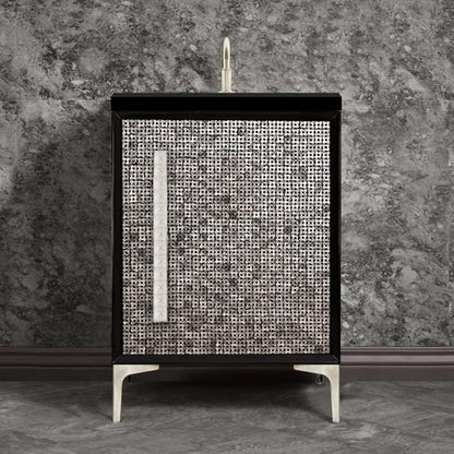 Linkasink - Mother Of Pearl With 18 Inch Eglomise Pyramid Artisan Glass Hardware 24 Inch Wide Black Vanity
