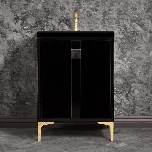 Linkasink - Tuxedo With 3 Inch Black Prism Artisan Glass Hardware 24 Inch Wide Black Vanity