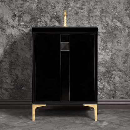 Linkasink - Tuxedo With 3 Inch Black Prism Artisan Glass Hardware 24 Inch Wide Black Vanity