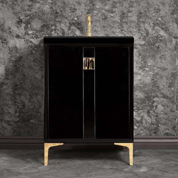 Linkasink - Tuxedo With 3 Inch Black Tiger Prism Artisan Glass Hardware Hardware 24 Inch Wide Black Vanity