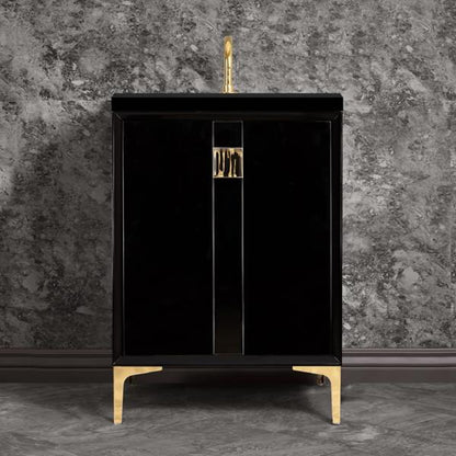 Linkasink - Tuxedo With 3 Inch Black Tiger Prism Artisan Glass Hardware Hardware 24 Inch Wide Black Vanity
