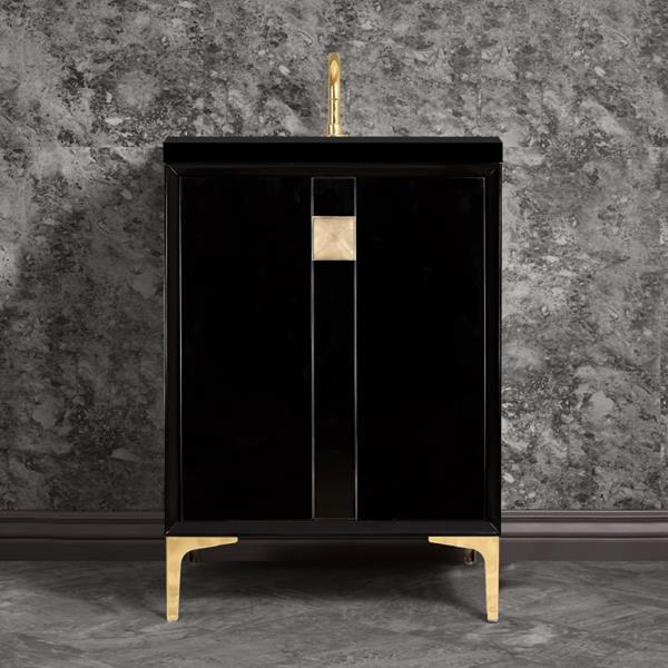 Linkasink - Tuxedo With 3 Inch Eglomise Prism Artisan Glass Hardware 24 Inch Wide Black Vanity