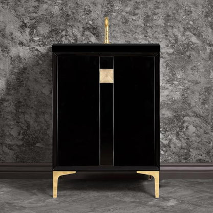 Linkasink - Tuxedo With 3 Inch Eglomise Prism Artisan Glass Hardware 24 Inch Wide Black Vanity
