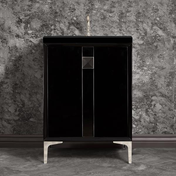 Linkasink - Tuxedo With 3 Inch Black Prism Artisan Glass Hardware 24 Inch Wide Black Vanity