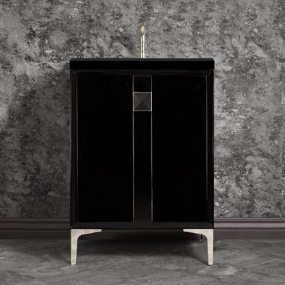 Linkasink - Tuxedo With 3 Inch Black Prism Artisan Glass Hardware 24 Inch Wide Black Vanity