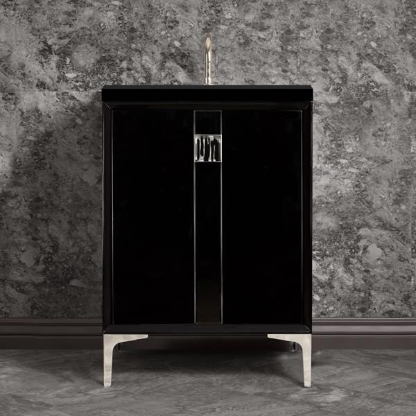 Linkasink - Tuxedo With 3 Inch Black Tiger Prism Artisan Glass Hardware Hardware 24 Inch Wide Black Vanity
