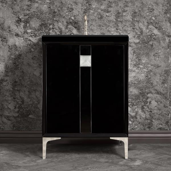 Linkasink - Tuxedo With 3 Inch Eglomise Prism Artisan Glass Hardware 24 Inch Wide Black Vanity