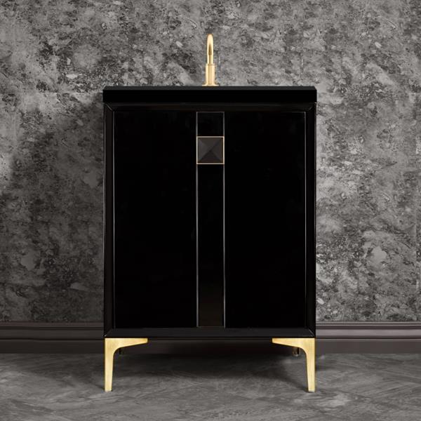 Linkasink - Tuxedo With 3 Inch Black Prism Artisan Glass Hardware 24 Inch Wide Black Vanity