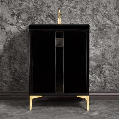Linkasink - Tuxedo With 3 Inch Black Prism Artisan Glass Hardware 24 Inch Wide Black Vanity