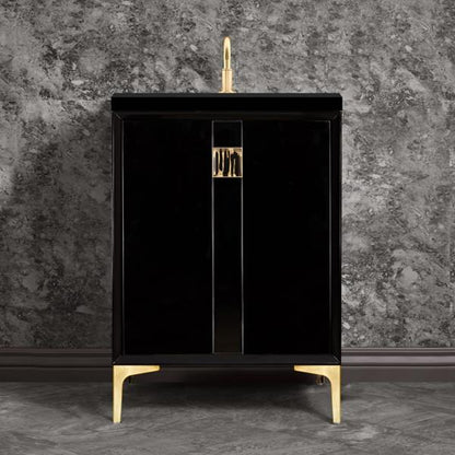 Linkasink - Tuxedo With 3 Inch Black Tiger Prism Artisan Glass Hardware Hardware 24 Inch Wide Black Vanity