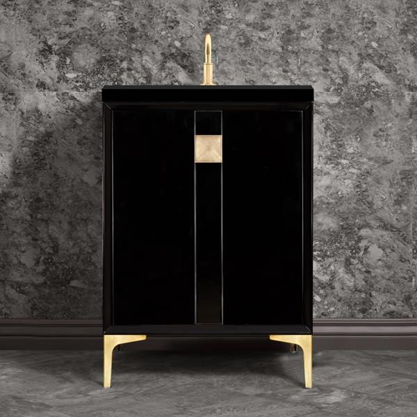 Linkasink - Tuxedo With 3 Inch Eglomise Prism Artisan Glass Hardware 24 Inch Wide Black Vanity