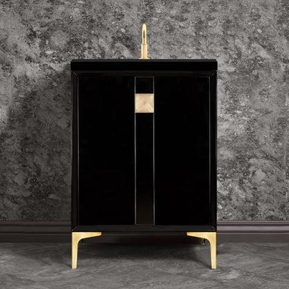 Linkasink - Tuxedo With 3 Inch Eglomise Prism Artisan Glass Hardware 24 Inch Wide Black Vanity