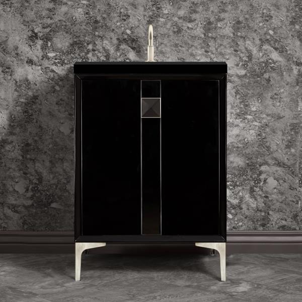 Linkasink - Tuxedo With 3 Inch Black Prism Artisan Glass Hardware 24 Inch Wide Black Vanity