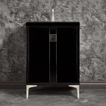 Linkasink - Tuxedo With 3 Inch Black Prism Artisan Glass Hardware 24 Inch Wide Black Vanity