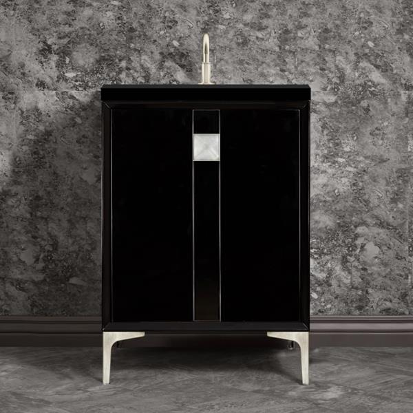 Linkasink - Tuxedo With 3 Inch Eglomise Prism Artisan Glass Hardware 24 Inch Wide Black Vanity