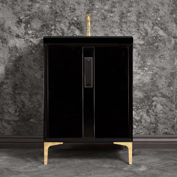 Linkasink - Tuxedo With 8 Inch Black Prism Artisan Glass Hardware 24 Inch Wide Black Vanity