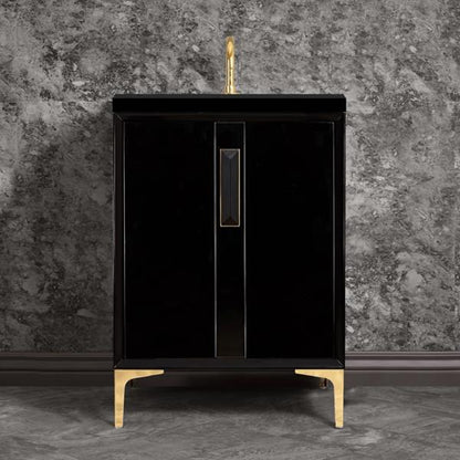 Linkasink - Tuxedo With 8 Inch Black Prism Artisan Glass Hardware 24 Inch Wide Black Vanity