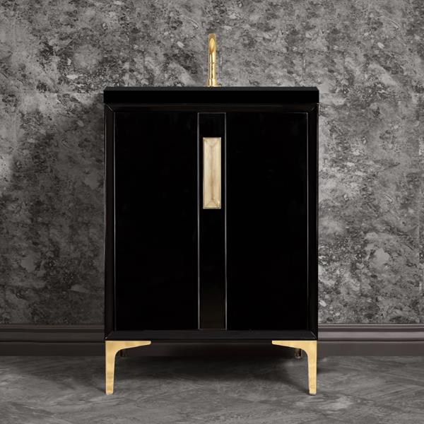 Linkasink - Tuxedo With 8 Inch Eglomise Prism Artisan Glass Hardware 24 Inch Wide Black Vanity