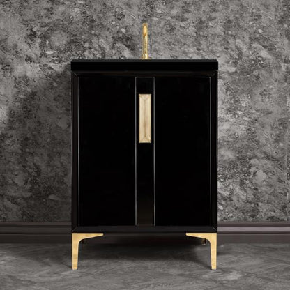 Linkasink - Tuxedo With 8 Inch Eglomise Prism Artisan Glass Hardware 24 Inch Wide Black Vanity