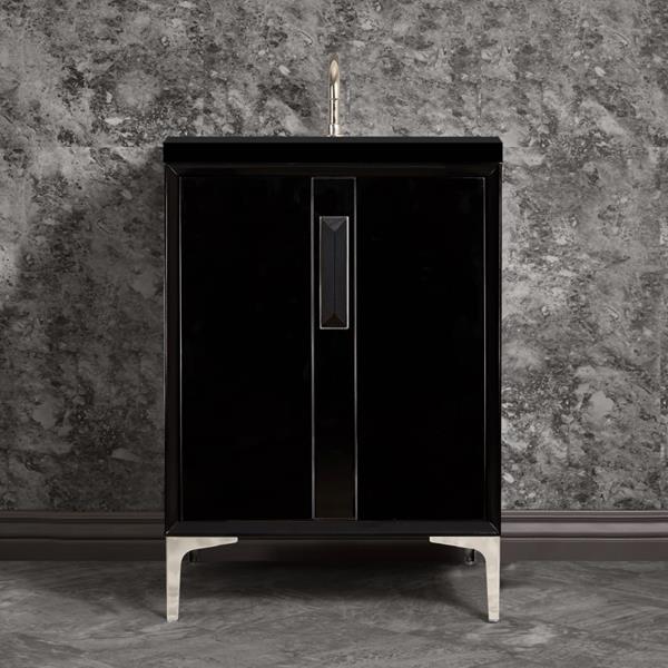 Linkasink - Tuxedo With 8 Inch Black Prism Artisan Glass Hardware 24 Inch Wide Black Vanity