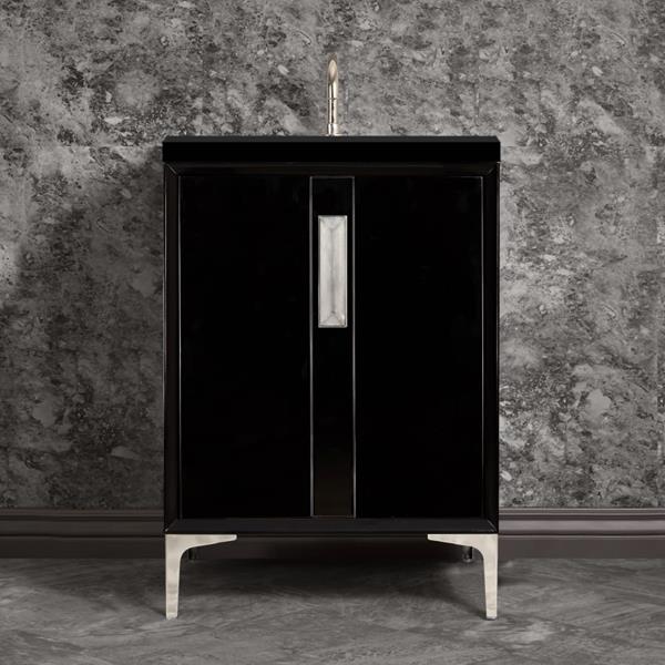 Linkasink - Tuxedo With 8 Inch Eglomise Prism Artisan Glass Hardware 24 Inch Wide Black Vanity