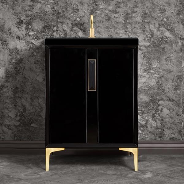 Linkasink - Tuxedo With 8 Inch Black Prism Artisan Glass Hardware 24 Inch Wide Black Vanity