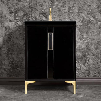 Linkasink - Tuxedo With 8 Inch Black Prism Artisan Glass Hardware 24 Inch Wide Black Vanity