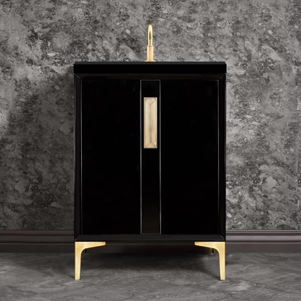 Linkasink - Tuxedo With 8 Inch Eglomise Prism Artisan Glass Hardware 24 Inch Wide Black Vanity