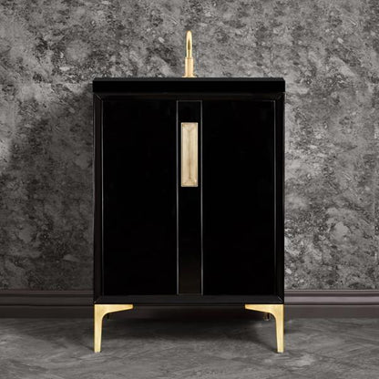 Linkasink - Tuxedo With 8 Inch Eglomise Prism Artisan Glass Hardware 24 Inch Wide Black Vanity