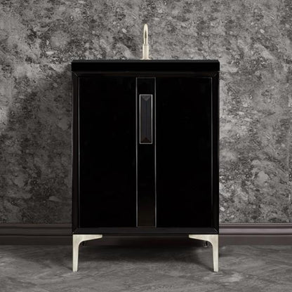 Linkasink - Tuxedo With 8 Inch Black Prism Artisan Glass Hardware 24 Inch Wide Black Vanity