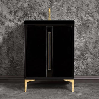 Linkasink - Tuxedo With 18 Inch Black Artisan Glass Prism Hardware 24 Inch Wide Black Vanity