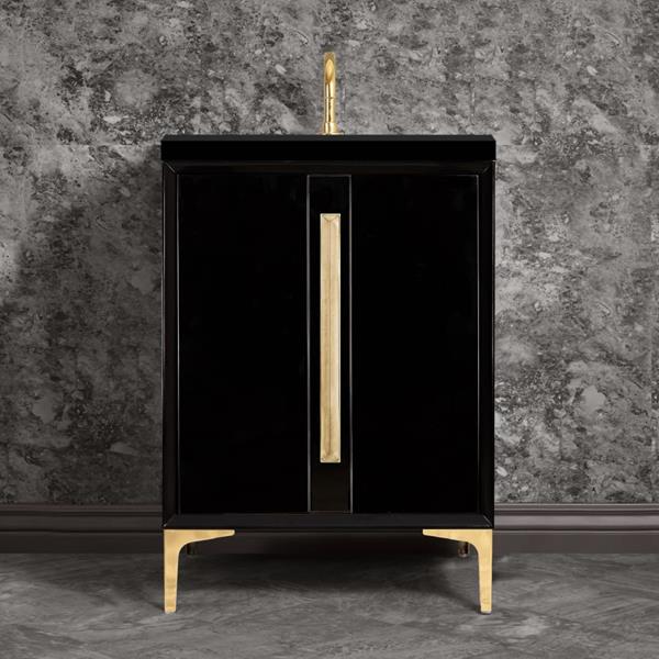 Linkasink - Tuxedo With 18 Inch Eglomise Prism Artisan Glass Hardware 24 Inch Wide Black Vanity