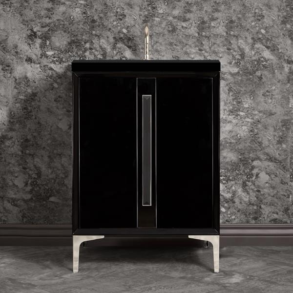 Linkasink - Tuxedo With 18 Inch Black Artisan Glass Prism Hardware 24 Inch Wide Black Vanity