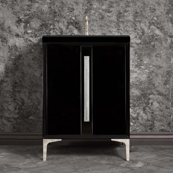 Linkasink - Tuxedo With 18 Inch Eglomise Prism Artisan Glass Hardware 24 Inch Wide Black Vanity