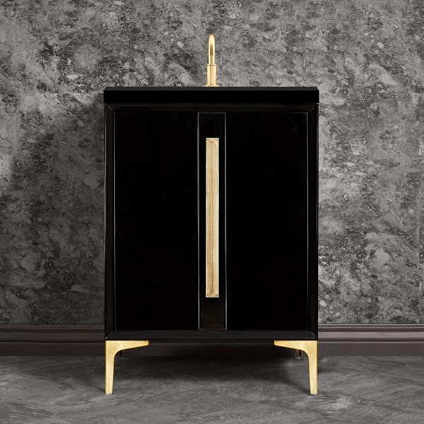 Linkasink - Tuxedo With 18 Inch Eglomise Prism Artisan Glass Hardware 24 Inch Wide Black Vanity