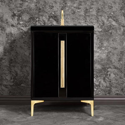 Linkasink - Tuxedo With 18 Inch Eglomise Prism Artisan Glass Hardware 24 Inch Wide Black Vanity