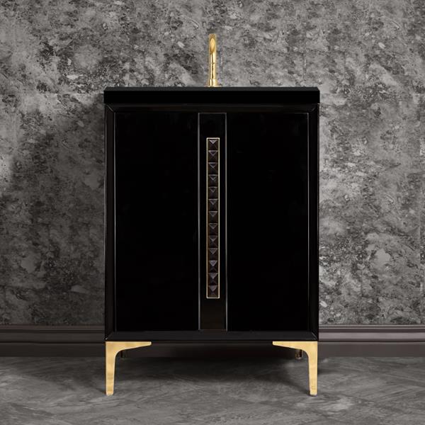 Linkasink - Tuxedo With 18 Inch Black Pyramid Artisan Glass Hardware 24 Inch Wide Black Vanity