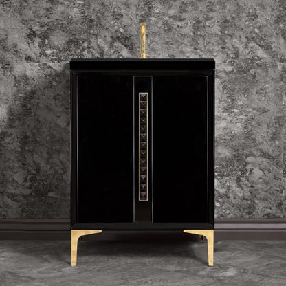 Linkasink - Tuxedo With 18 Inch Black Pyramid Artisan Glass Hardware 24 Inch Wide Black Vanity
