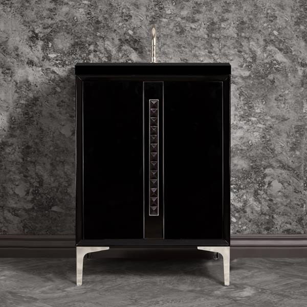 Linkasink - Tuxedo With 18 Inch Black Pyramid Artisan Glass Hardware 24 Inch Wide Black Vanity