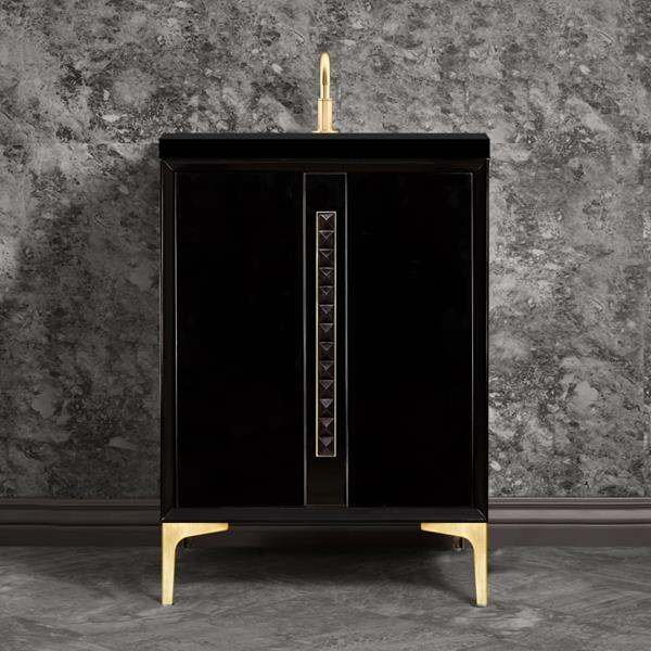 Linkasink - Tuxedo With 18 Inch Black Pyramid Artisan Glass Hardware 24 Inch Wide Black Vanity
