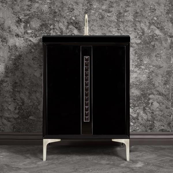Linkasink - Tuxedo With 18 Inch Black Pyramid Artisan Glass Hardware 24 Inch Wide Black Vanity