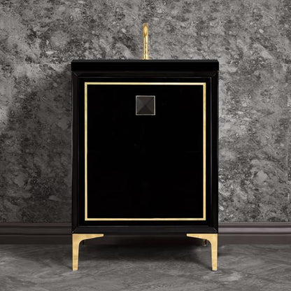 Linkasink - Linea With 3 Inch Black Prism Artisan Glass Hardware 24 Inch Wide Black Vanity