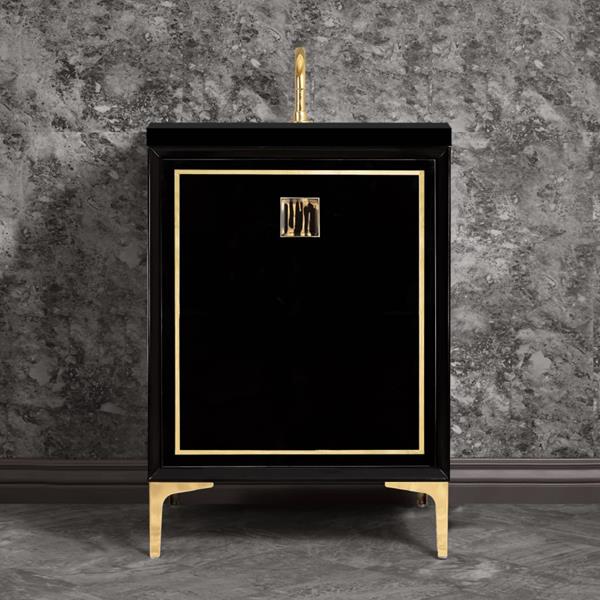 Linkasink - Linea With 3 Inch Black Tiger Prism Artisan Glass Hardware 24 Inch Wide Black Vanity