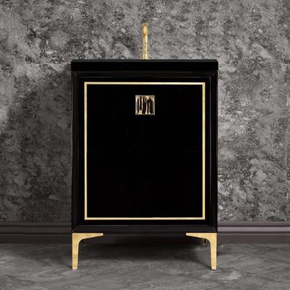 Linkasink - Linea With 3 Inch Black Tiger Prism Artisan Glass Hardware 24 Inch Wide Black Vanity