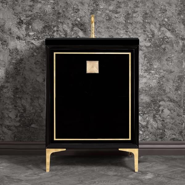 Linkasink - Linea With 3 Inch Eglomise Prism Artisan Glass Hardware 24 Inch Wide Black Vanity